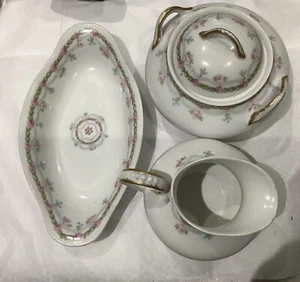 M. Redon Limoges handbemalt stark vergoldet Sahne und Zucker plus Schale - Bild 1 von 5