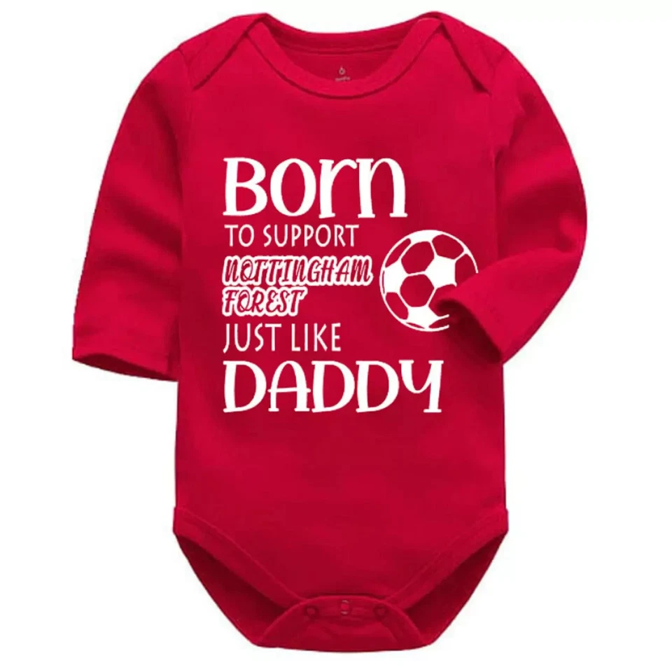 SIMPLESALLY Personalised Born to Support Nottingham Just Like Daddy Baby Bodysuit Football