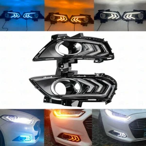 For 13-16 Ford Fusion LED DRL Signal Bumper Driving Fog Light Lamp Bezels Black - Picture 1 of 7