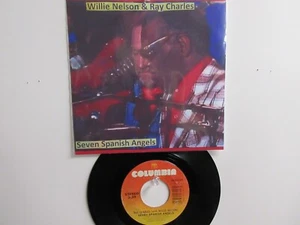 💥WILLIE NELSON & RAY CHARLES  HIT 45+PICTURE [SEVEN SPANISH ANGELS ]  1984 ! 💥 - Picture 1 of 6