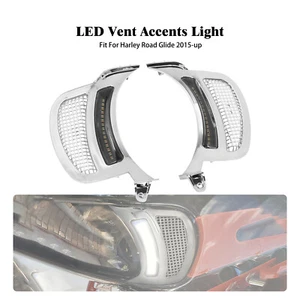Chrome Headlight Vent Accent Running Turn Signal LED Light For Harley Road Glide - Picture 1 of 19