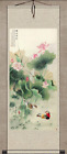 Asian Wall Decor Beautiful Silk Scroll Painting Mandarin Duck and Lotus Painting
