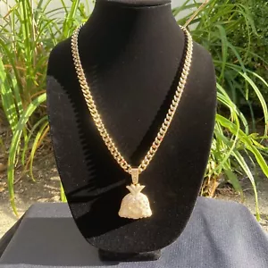 Goldkette Kubanisch 24 Zoll 8 mm und Eisgeldtasche Anhänger Set - Bild 1 von 7
