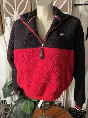 Tommy Hilfiger Sport логотип шерпа пушистый четверть молнии красный свитер размер L - Изображение 1 из 4