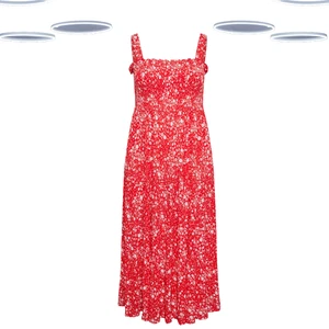 Ex Women's Plus Size Ditsy Floral Print Shirred Maxi Dress in Red (Defect) - Picture 1 of 4