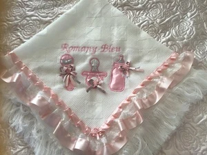 Baby blanket shawl embroidered personalised with Name Baptism Gift - Picture 1 of 5
