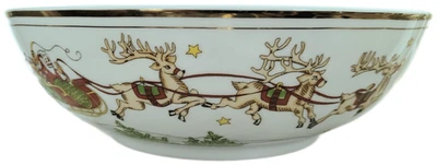 Fitz and Floyd St. Nicholas Gold Banded Holiday Serving Bowl 9.5 inch Porcelain - Image 1 of 4