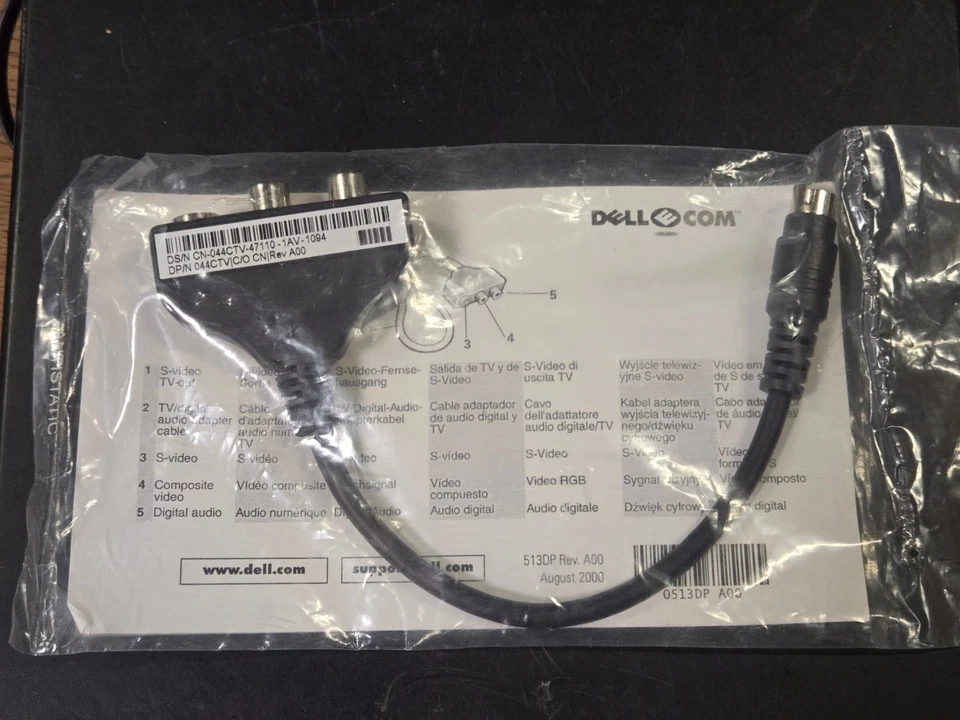 7 pin Male to RCA/S Video Cable 044CTV Dell DS/N CN-044CTV-47110-1AV-1094 - Image 1 of 3