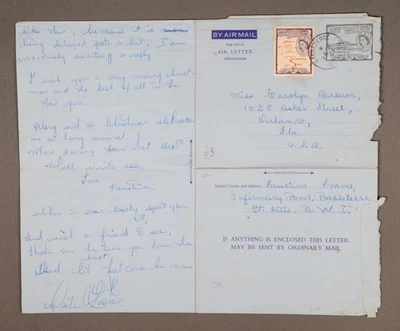 MayfairStamps St Kitts 1957 Basseterre 到 Orlando FL Aerogramme aau_83247 — 第 1/2 张图片