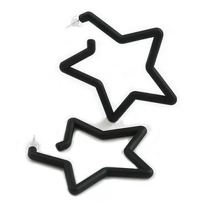 Large Black Acrylic Star Hoop Earrings - 70mm Across - Picture 1 of 5