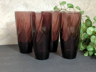 "Juego de 4 vasos de amatista púrpura marroquí Hazel Atlas de colección 6 1/4""" Foto 1 de 4