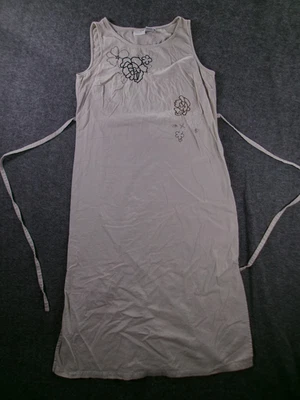 White Stag Dress Womens Medium Tan Linen Floral Embroidered Resort Lagenlook - Image 1 of 4