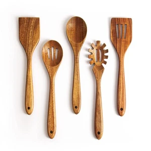 Acacia Wooden Spoons for Cooking: 5-Piece Kitchen & Utensils Set Spatula Slotted - Picture 1 of 7