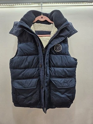 Chaleco acolchado vintage Abercrombie Fitch para hombre S azul marino forrado Sherpa con capucha Gorpcore Foto 1 de 4