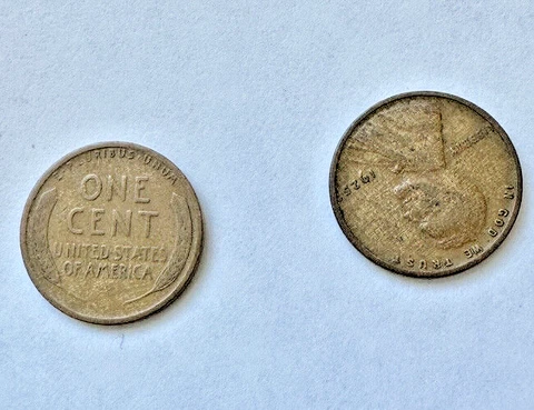 1925-P x 2  Wheat 1c Mixed Alloy “Woody” Lamination Error Lot ~ Both Coins ~ H67 Cover