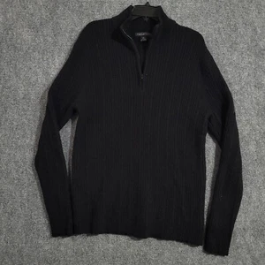 Banana Republic Sweater Mens XL Black Wool Camel Hair 1/4 Zip Pullover FLAW - Picture 1 of 9