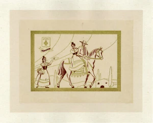 "PROVENCE Couple à cheval en costume régional" Pochoir s/ papier calque entoilé  - Picture 1 of 1