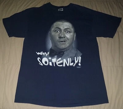 复古 1997 年 Curly SOITENLY THE THREE STOOGES T 恤 XL 蓝色大脸电视节目 90 年代 — 第 1/4 张图片