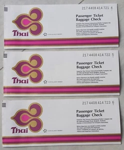 THAILAND THAI AIR INTL MINT/UNUSED PASSENGER AIR TICKET & BAGGAGE CHECK LOT OF 3 - Picture 1 of 3