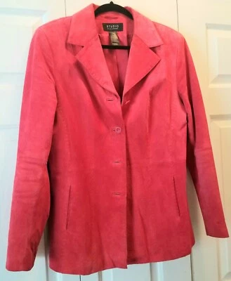 Chaqueta Blazer 4 Botones Liz Claiborne Rojo Gamuza Cuero Talla LG Foto 1 de 4
