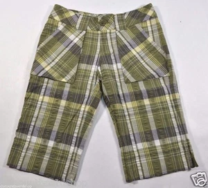 Split BUSTED FAT Green White Yellow Plaid Lightweight Surf Junior's Long Shorts - Picture 1 of 4