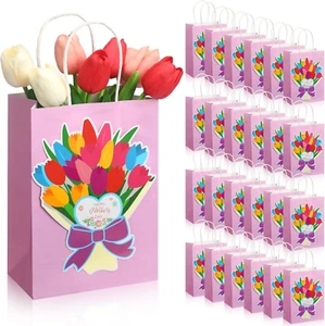 24 Pcs Mother'S Day Flower Gift Bags Bulk Happy Mother'S Day Gift Bag with Tulip - Picture 1 of 6
