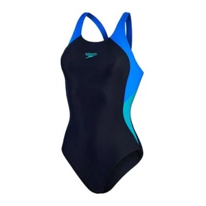 Speedo Colour Block splash Back Swimsuit Ladies Black Blue BNWT Free Postage - Picture 1 of 1