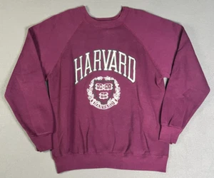 Vintage 80s Harvard University Sweatshirt Large Maroon Crewneck USA Made Flock - Picture 1 of 11