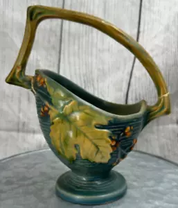 Vintage Roseville Keramik 396-6 1/2 Buschbeere Korb blau = - Bild 1 von 9