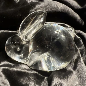 Vintage Art Glass Clear Bunny Rabbit Figurine Paperweight 3” by 2 3/4” - Picture 1 of 4