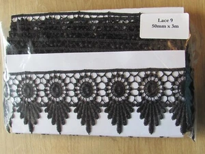 Black guipure lace for sewing/trimming: 50mm wide x 3m - Picture 1 of 2