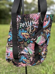 Vintage ROXY Black Colorful Purse Tote Bag With Matching Wallet Women’s Rare