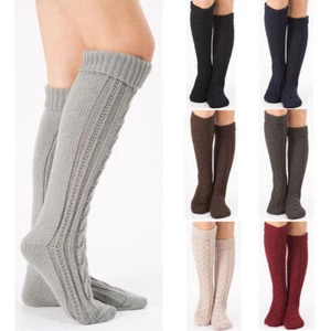 Women Solid Knitted Twist Winter Leg Socks Winter Leg Warmer Boot Cuffs Socks - Picture 1 of 19