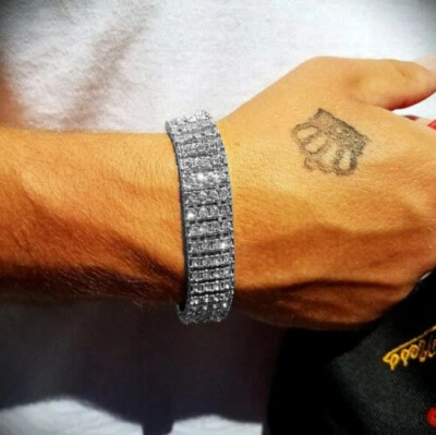 PULSERA HELADA COMPLETA TENIS CIRCONITAS CÚBICAS QUAVO 4 FILAS CHAPADO EN PLATA HIP HOP PARA HOMBRE Foto 1 de 3
