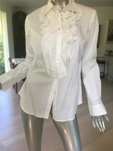Damenbluse Michael Kors weiß edel vorne Rüschen Langarm 10 - Bild 1 von 4