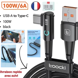 Câble 1M Chargeur Angle Droit USB C Transfert de Données Tressé - Zdjęcie 1 z 12