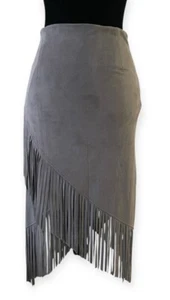 Allen B by Allen Schwartz women’s faux suede fringe stretch midi gray size S - Picture 1 of 7