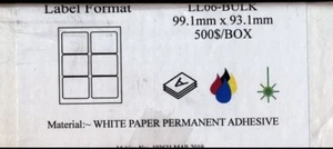 99.1 x 93.1mm Self Adhesive Sticky Labels - 100 Sheets - 6 Per A4 Sheet LL06 - Picture 1 of 1