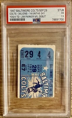 Jim Parker (Hof) NFL DEBUT/JOHNNY UNITAS 4 TD BOLETO🎟️29/09/1957 COLTS/LIONS PSA Foto 1 de 4