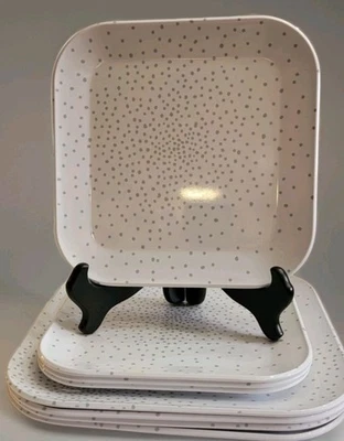 8 Target Room Essentials melamina puntos blancos/grises cuadrados 4 platos de cena 4 platos de ensalada Foto 1 de 4