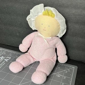 Vintage Eden rosa weich Baby Mädchen Puppe Plüsch Lovey Frottee blond Garn Haare - Bild 1 von 12