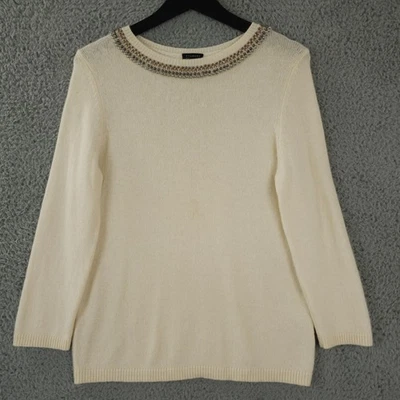 Suéter Talbots Mujer Mediano Crema Cuentas Lana Mezcla Cachemira Tejido Suave DEFECTUOSO Foto 1 de 4