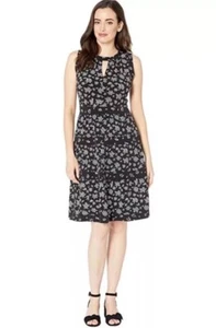 Michael Kors Womens Black Wildflower Mix A Line Tier Dress Sz M Knee Length - Picture 1 of 10