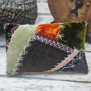 Antique Crazy Quilt Doll Pillow Detailed Stitching - Picture 1 of 2
