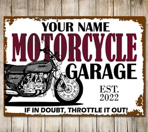 Personalised Motorcycle Garage Sign Dirt Bike Man Cave Wall Decor Metal Plaque - Picture 1 of 4