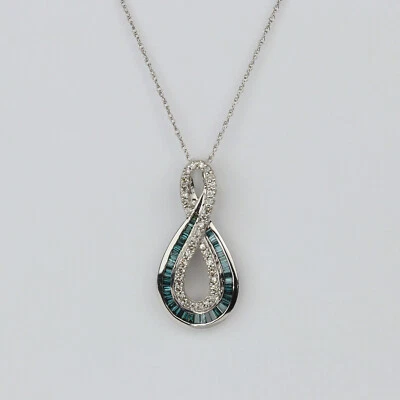 10k White Gold, Blue and Clear Diamond Infinity Pendant Necklace 18" Foto 1 de 3