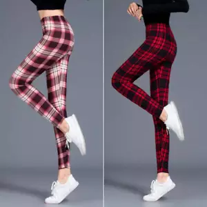 Womens Plaid Argyle Style Regular One Size Super Soft Leggings - Picture 1 of 18