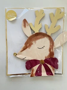 NEW Meri Meri Holiday winter Reindeer Deer With Bow Paper disposable Plates - Picture 1 of 1