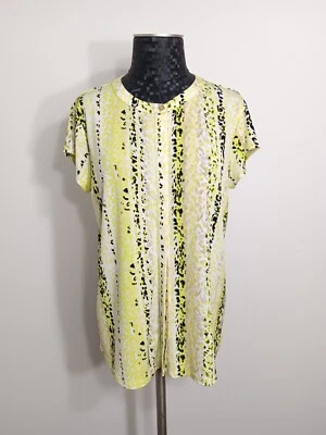 Top con botones estampado de leopardo abstracto amarillo y negro talla grande Dana Buchman  Foto 1 de 4