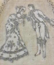 Victorian Stumpwork Belgium Embroidery work Couple Linen Towel 46" x 24" Amazing